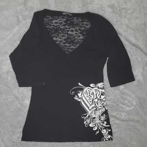 Sexy Lace Back Metal Mulisha 3/4 Sleeve Vneck